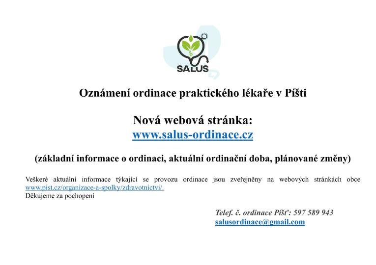 Nová webová adresa praktického lékaře v&nbsp;Píšti.