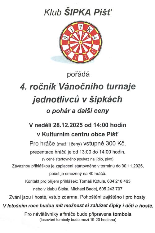 Vánoční turnaj jednotlivců v šipkách